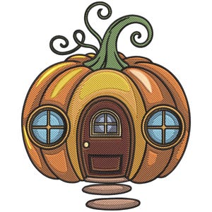Pumpkin House Embroidery Design, Fall Leaves Machine Embroidery File, Machine Embroidery Design, Pumpkin Flower Embroidery Design