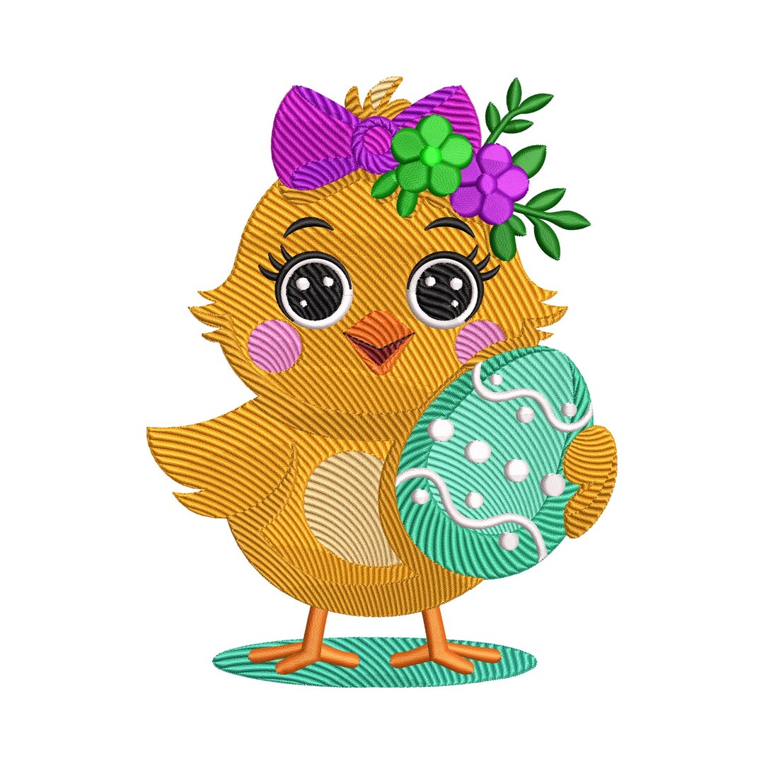 Easter Chick Embroidery Design, Baby Chicken Holding Bunny Egg Machine ...