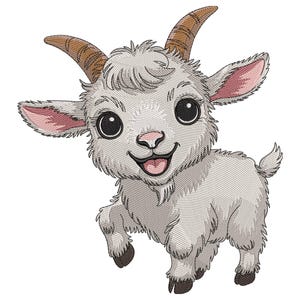 Happy Baby Goat Embroidery Design, Goat Machine Embroidery File, Baby Goat Embroidery Design, Farm Animal Embroidery File