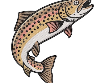 Jumping Trout Fish Embroidery Design, Brown Trout Machine Embroidery File, Instant Download