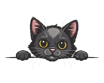 Diseño de bordado de gato negro asomado, bordado a máquina de gatitos, archivos pequeños y grandes, descarga instantánea