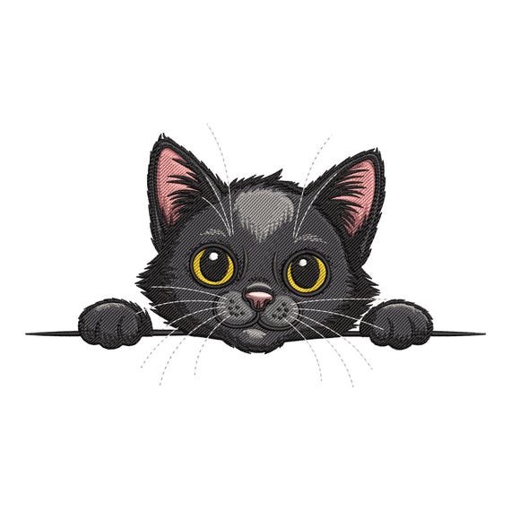 Peeking Black Cat Embroidery Design, Kitty Machine Embroidery Small & Large File, Instant Download