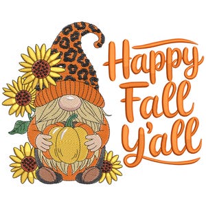 Fall Gnome Embroidery Design, Autumn Machine Embroidery File, Machine Embroidery Design, Gnomes with Autumn Leaf Embroidery Instant Download