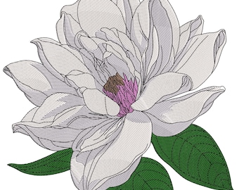 White Magnolia Embroidery Design, Magnolia Flower Botanical Embroidery, Louisiana Magnolia Botanical Embroidery File, Louisiana State Flower