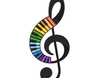 Rainbow Treble Clef Embroidery Design, Colorful Music Note Machine Embroidery File, Instant Download