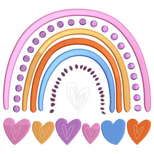 Whimsical Rainbow and Hearts Embroidery Design, Rainbow with Heart Machine Embroidery File, Boho Rainbow Embroidery File