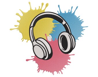 Headphones Paint Splash Embroidery Design, Music Lover Machine Embroidery File, DJ Headset Embroidery, Instant Download