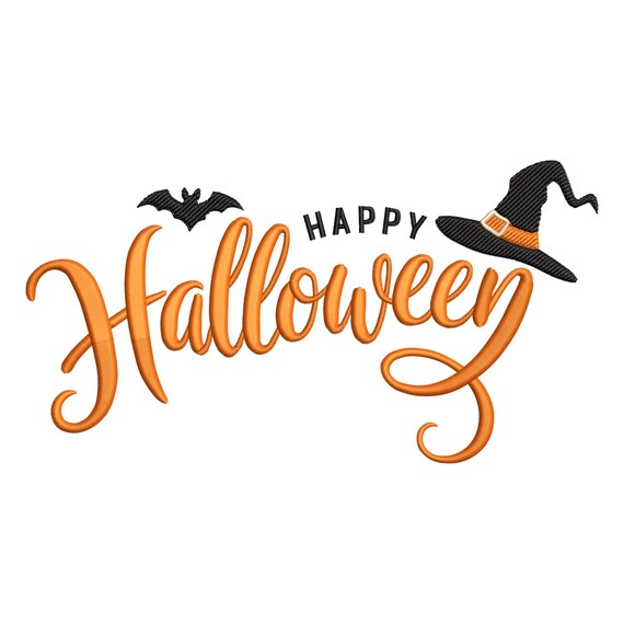 Halloween Witch Hat Embroidery Design: Festive Lettering with Bat Machine Embroidery Digital File