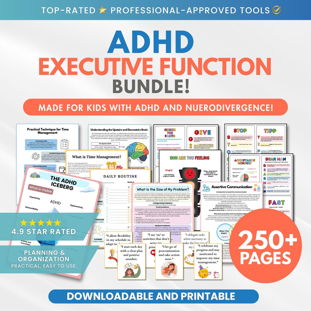ADHD Executive Functioning Worksheets Workbook Planner Mega Bundle ...