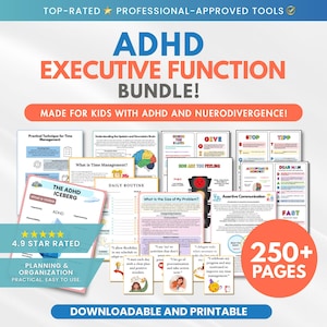 ADHD Executive Functioning Worksheets Workbook Planner Mega Bundle, ADHD Digital Therapy Journal for Adults, Teens & Kids Printable Planner
