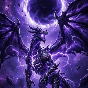 May include: Digital art of a purple dragon with large wings, set against a cosmic background with a glowing portal. The time is 08:12, Friday, January 9th. The battery is at 28%.