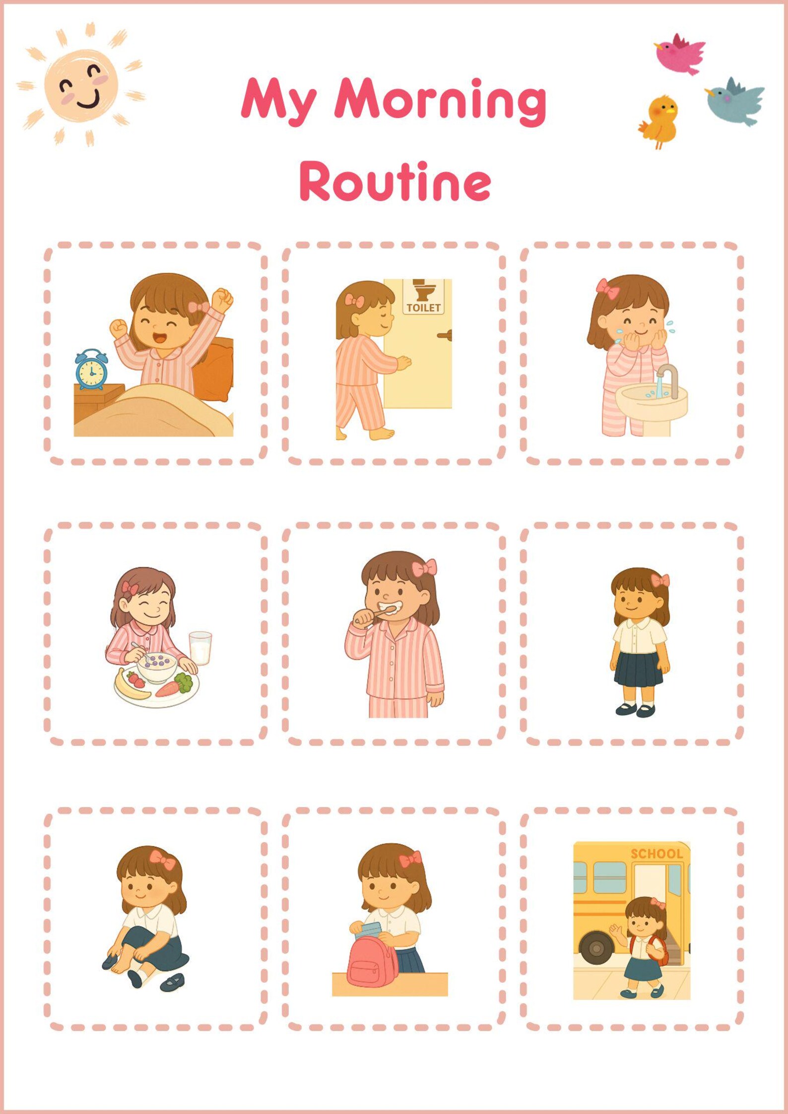 Toddler Girl Daily Routine Chart – Morning & Night (school/nursery ...