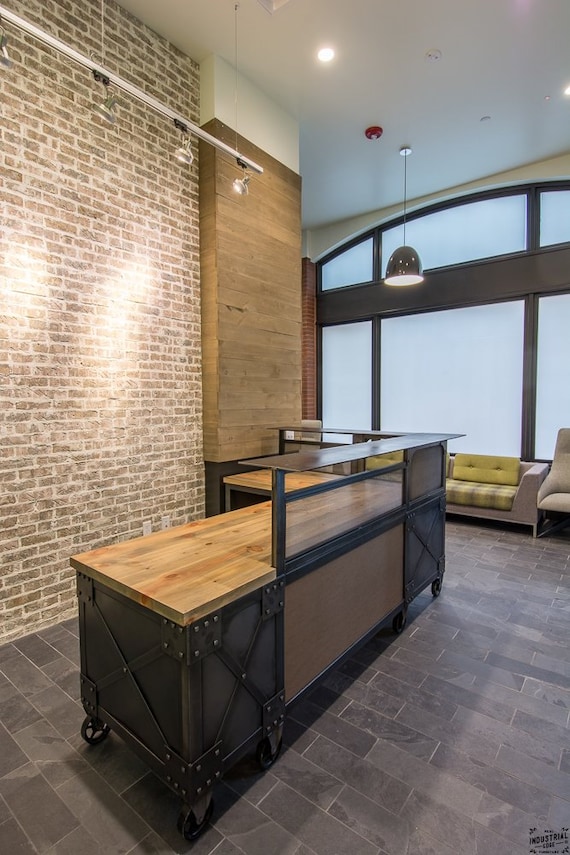 Reception Desk Metal & Wood Desk Reclaimed Beetle Kill ...