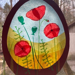 Waldorf Fensterbild, Transparentpapier Fensterbild, Mohnblumen Frühling