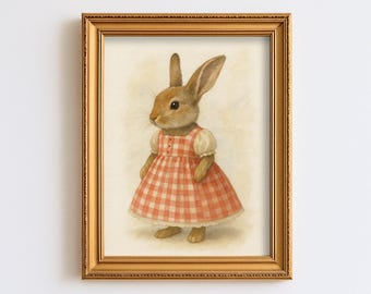 Vintage Rabbit Nursery Print Baby Room Bunny Animal Art Cottagecore Farmhouse Rustic Print Children Woodland Decor Wall Art