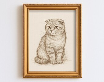 ヴィンテージラグドール猫スケッチ画ペットミニマルラインウォール