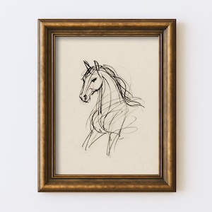Abstract Horse Sketch Vintage Drawing Minimal Equestrian Line Wall Art Illustration Antique Cottagecore Farmhouse Rustic Print