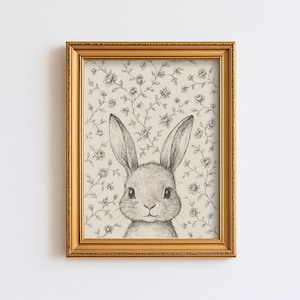 Vintage Kaninchen Skizze Kinderzimmer Druck Baby Zimmer Hase Tier Dekor Cottagecore Bauernhaus rustikale Kinder Wald Wand Kunst