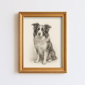 Vintage Border Collie Dog Sketch Drawing Pet Minimal Line Wall Art Illustration Antique Print Dog Lover Gift