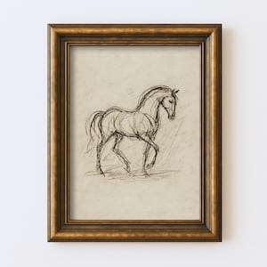 Abstract Horse Sketch Vintage Drawing Minimal Equestrian Line Wall Art Illustration Antique Cottagecore Farmhouse Rustic Print