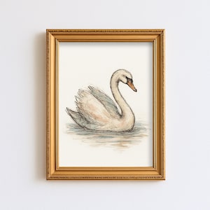 Swan Nursery Wall Art Children Baby Room Watercolor Woodland Decor Cottagecore Print