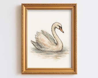 Swan Nursery Wall Art Children Baby Room Watercolor Woodland Decor Cottagecore Print
