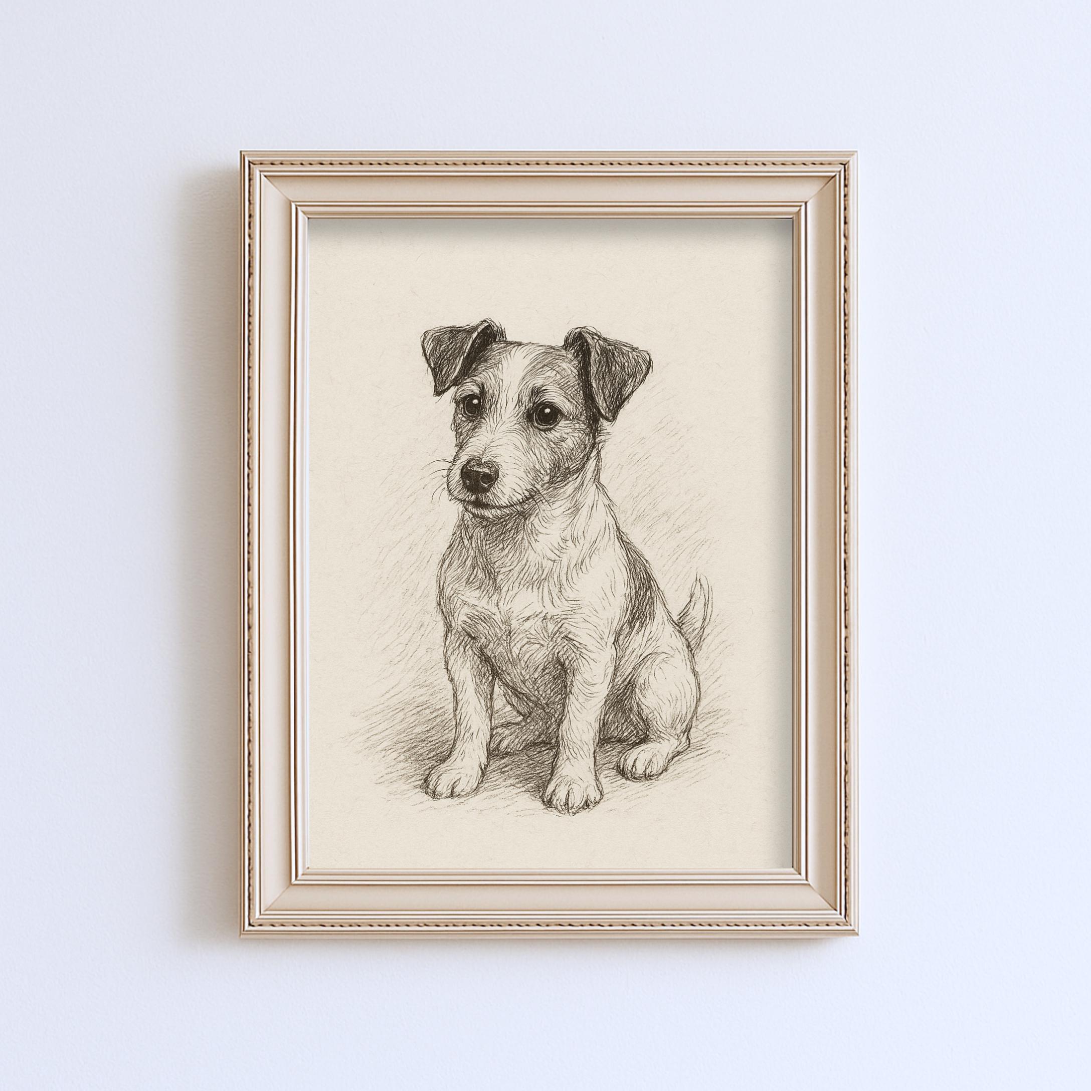 ヴィンテージ ジャック・ラッセル・テリア 犬のスケッチ画 ペット