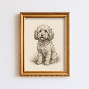 Vintage Cockapoo hundskiss teckning husdjur minimal linje väggkonst illustration antikt tryck hundälskare gåva