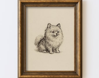 ポメラニアン犬の鉛筆画アートワークプリント：アーティストG Tymonの