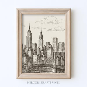 Vintage Newyork City Sketch Print Line Wall Art Architectural Urban Cityscape Drawing Digital Instant Download