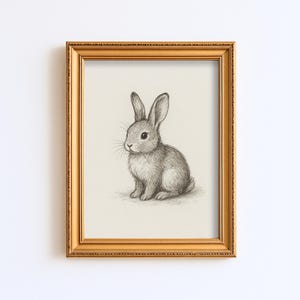 Vintage Easter Bunny Sketch Nursery Print Animal Cottagecore Drawing Farmhouse Rustic Decor Children Woodland Rabbit Wall Art
