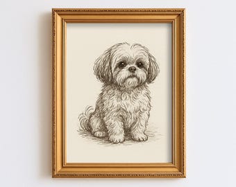 Vintage Shih Tzu Dog Sketch Drawing Pet Minimal Line Wall Art Illustration  Print Dog Lover Gift
