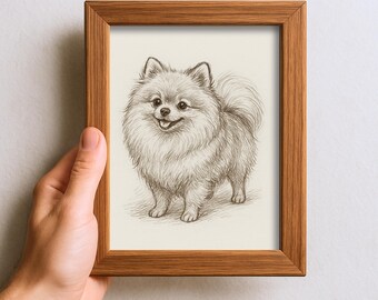 ヴィンテージ ポメラニアン犬 スケッチ画 ペット ミニマルライン