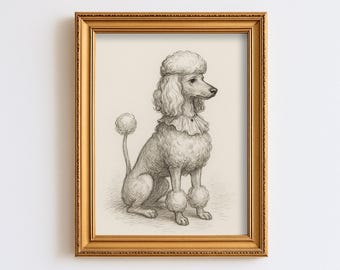 「鉛筆画アート　商品名　ドッグ　　新品未使用 トイプードルの鉛筆画アートプリント｜サイン入り限定版、A4サイズ