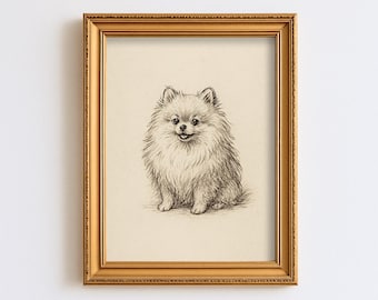 Vintage Pomeranian Dog Sketch Drawing Pet Minimal Line Wall Art Illustration  Print Dog Lover Gift