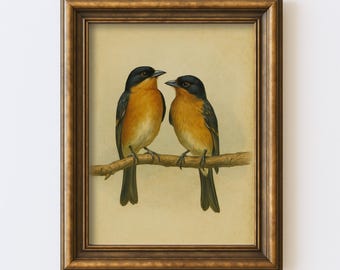 Vintage Swallow Lovebirds Pair Antique Wall Art Illustration Cottagecore Farmhouse Rustic Print Digital Instant Download