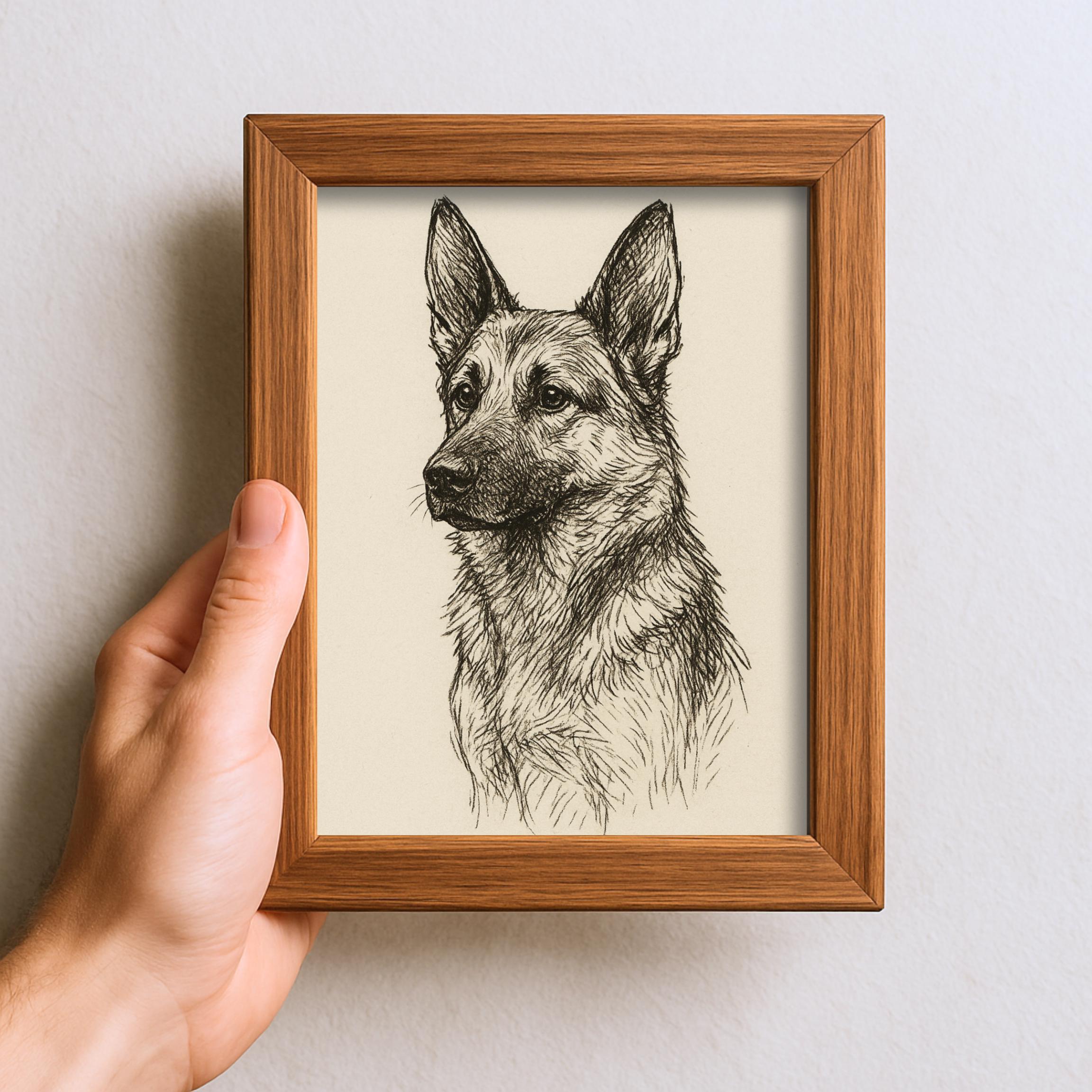 ヴィンテージのジャーマンシェパードドッグのスケッチ画、ペットの
