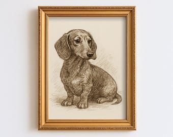 Vintage Dachshund Dog Sketch Drawing Pet Minimal Line Wall Art  Dog Lover Gift