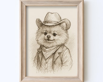 ポメラニアンの鉛筆画 – オリジナル白黒犬の肖像画（8 x 6インチ