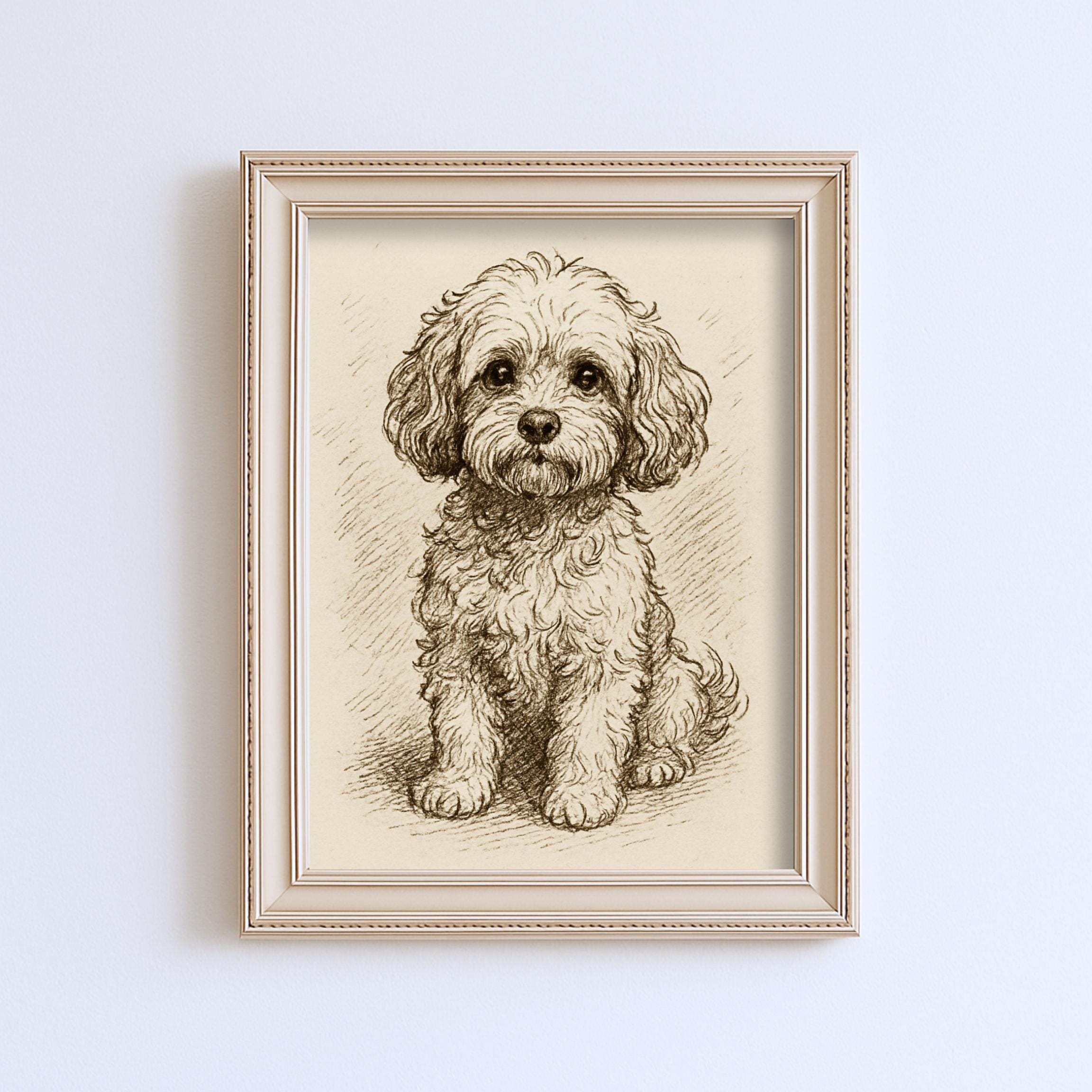 Covapoo Drawing Vintage Cavapoo Sketch Drawing Pet Minimal Line Wall Art Illustration ...