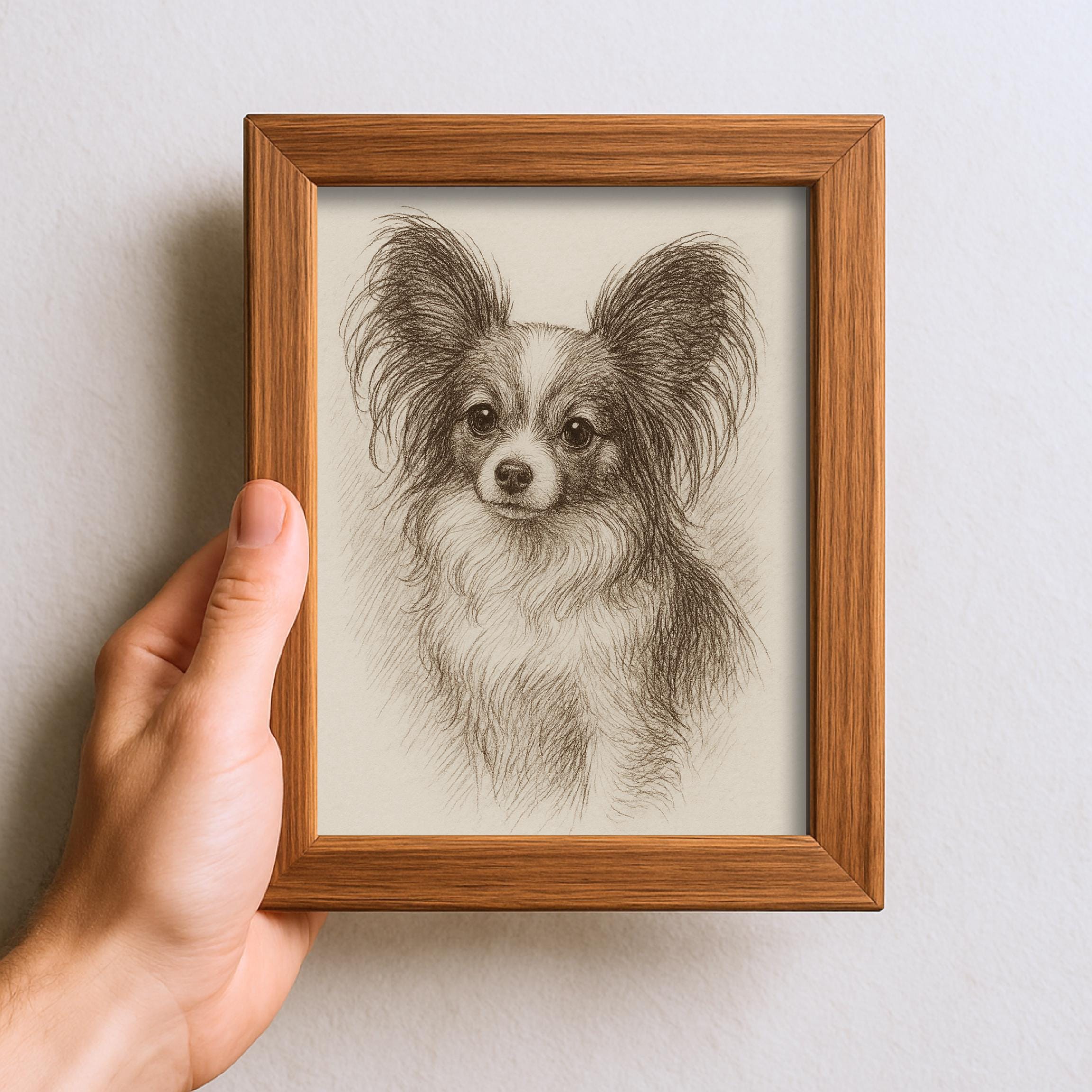 ヴィンテージ パピヨン 犬のスケッチ画 ペット ミニマルライン