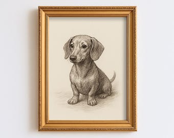Vintage Dachshund Dog Sketch Drawing Pet Minimal Line Wall Art  Dog Lover Gift