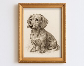 Vintage Dachshund Dog Sketch Drawing Pet Minimal Line Wall Art  Dog Lover Gift