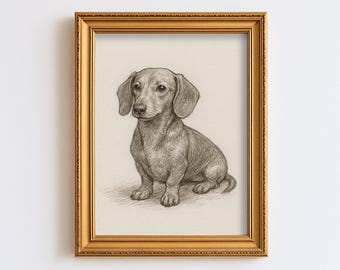 Vintage Dachshund Dog Sketch Drawing Pet Minimal Line Wall Art  Dog Lover Gift