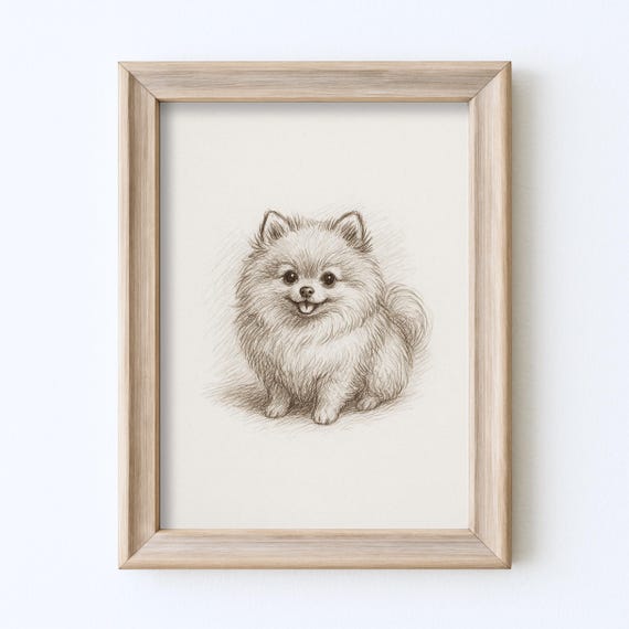 ヴィンテージ ポメラニアン犬 スケッチ画 ペット ミニマルライン