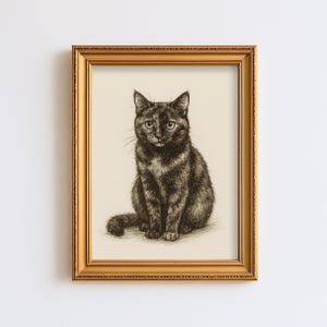 ヴィンテージペルシャ猫のスケッチ画ペットミニマルラインウォール