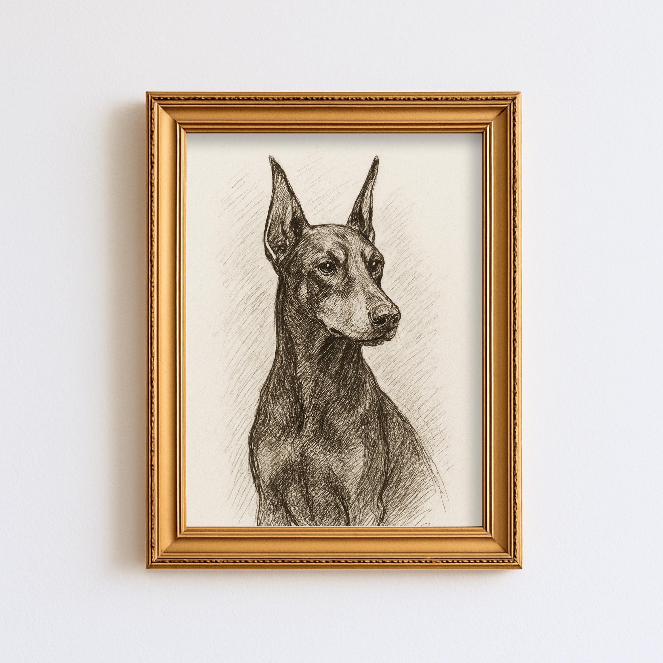 Vintage Doberman Pinscer Sketch Drawing Pet Minimal Line Wall Art Vintage Doberman Pinscer Sketch Drawing Pet Minimal Line Wall Art