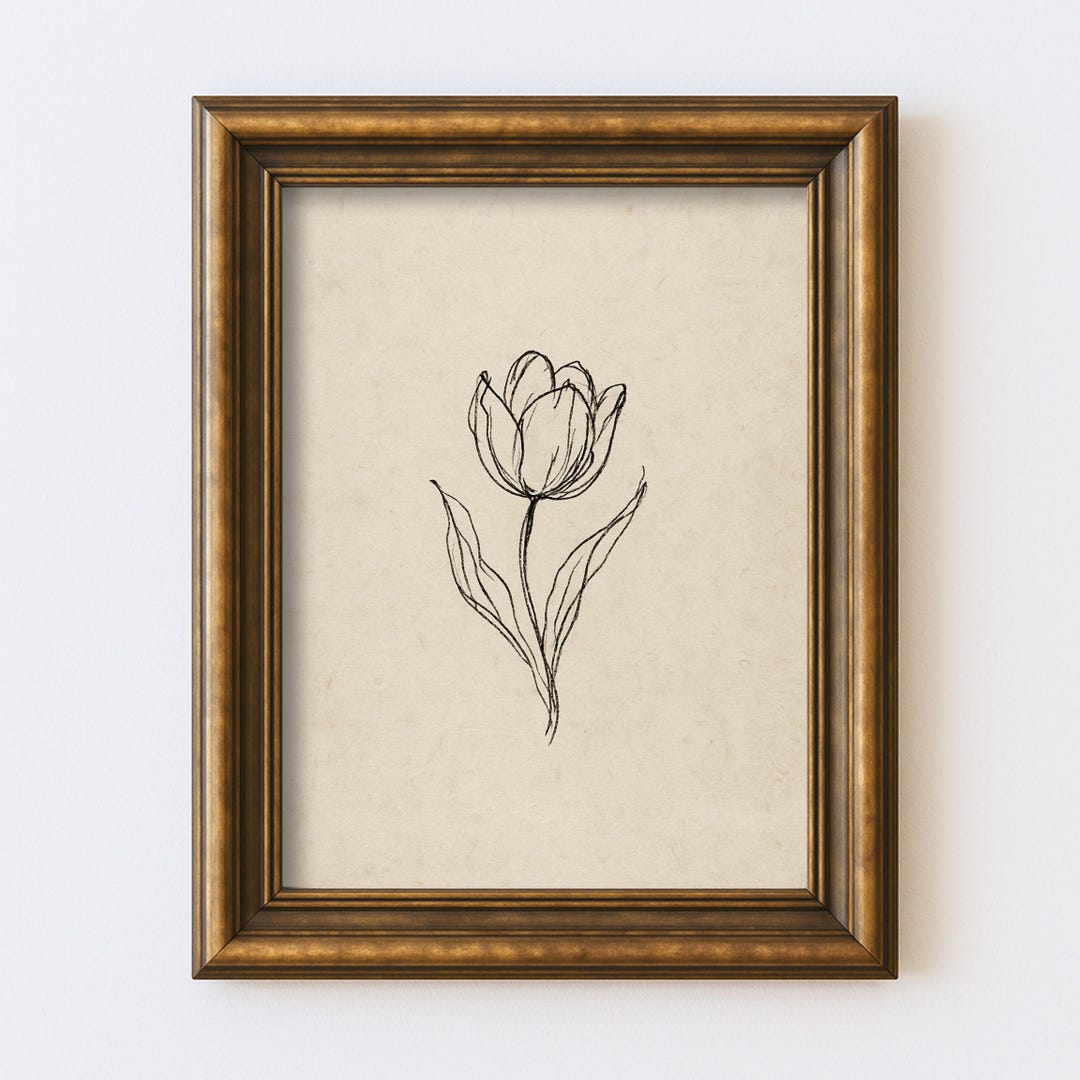 Vintage Tulip Line Wall Art Print Botanical Flower Sketch Farmhouse ...