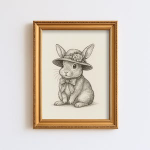 Vintage Kaninchen Skizze Kinderzimmer Druck Baby Zimmer Hase Tier Dekor Cottagecore Bauernhaus rustikale Kinder Wald Wand Kunst