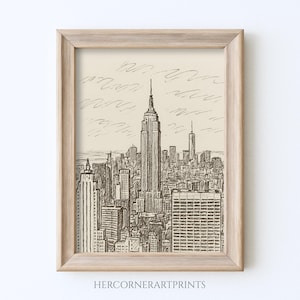Vintage Newyork City Sketch Print Line Wall Art Architectural Urban Cityscape Drawing Digital Instant Download